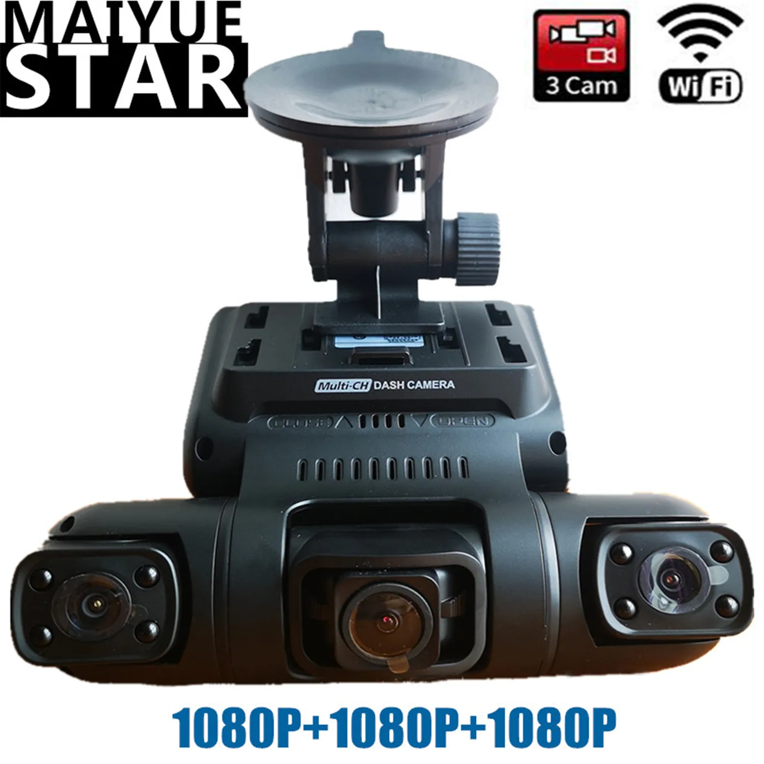 3 Lens 1080P+1080P+1080P Car DVR 3 Channel Inch LCD Dash Cam 8 Infrared Light Super Night Vision Car Camera WIFI/WDR/170˚/ADAS