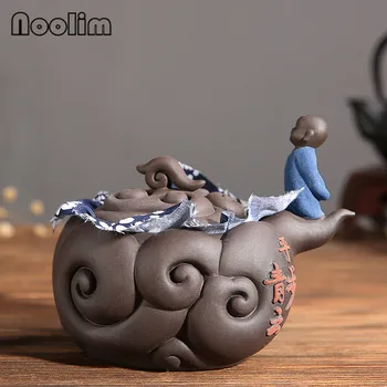 

Purple Clay Little Monk Tea Pet Creative Ceramic Black Tea Leaf Sealed Storage Jar Handmade Tea Caddy Kitchen Table Canister