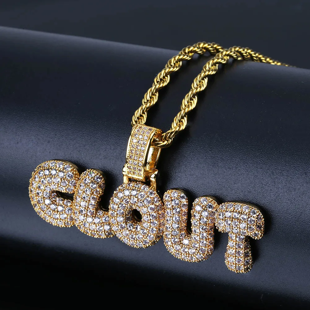 

Europe And America Cool Lettered Clout Joint Pendant Gold Plated Micro Zircon Hip Hop Cool MEN'S Necklace