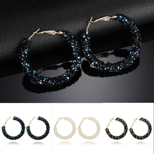 Moda encanto austriaco aro pendientes geométrico redondo cristal austríaco brillante pendiente con diamante de imitación joyería Mujer Accesorios pendientes(China)