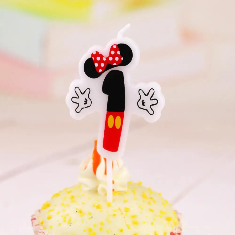 Minnie 1 День рождения мультяшная свеча Микки Минни Маус Свеча для торта номера торта От 0 до 9 лет свеча юбилей Дети День рождения праздничный торт - Цвет: Minnie 1