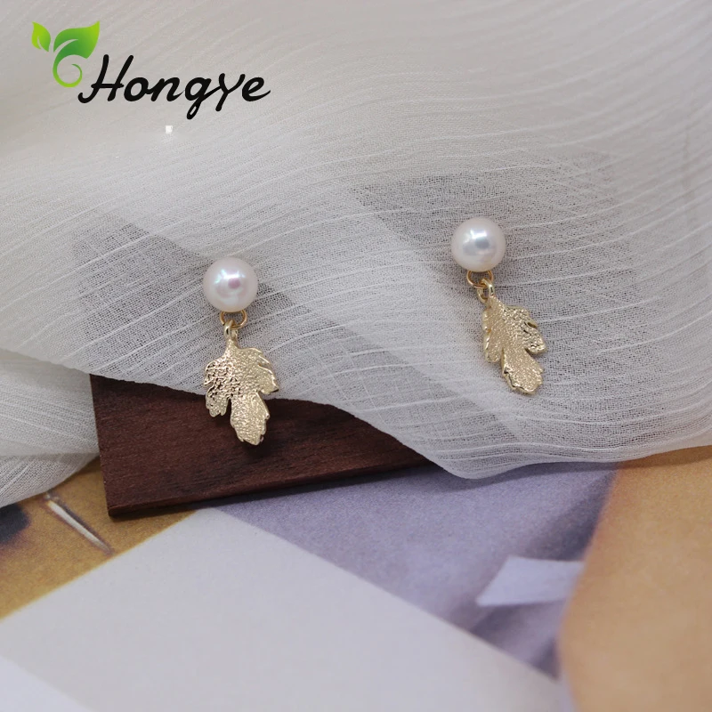 

14k Real Gold Luxury Tree Leaf Natural Freshwater Pearl Earrings Elegant Accessories for Girls Modern Korean Fashion Ear Jewelry