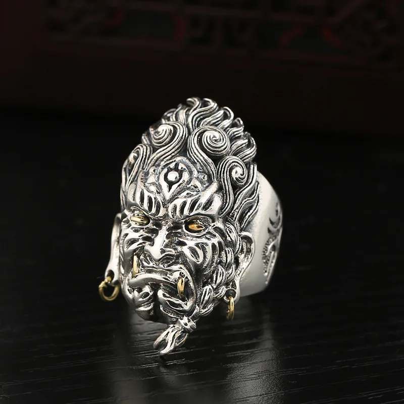 Серебро S925 Королевское кольцо Guardian God мужское тайское серебристое Открытое |