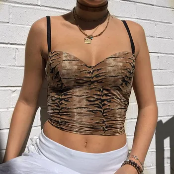 

Women's top Leopard print sexy tight show thin suspender vest Crop top female Tank tops women's