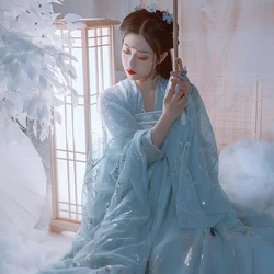 Female Traditional Hanfu Blue Chinese Style Dress Adult Undergarment Wide Sleeve Cardigan Tops Fairy Elegant Carnival Party