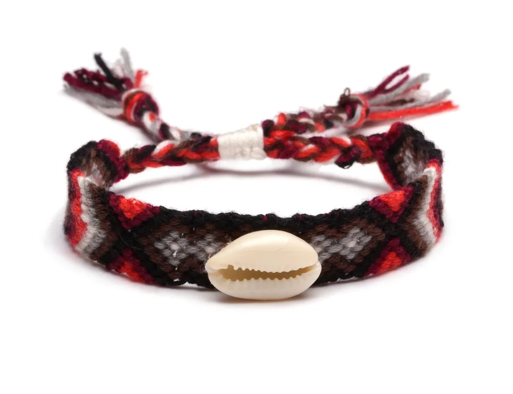 Boho Каури Seashell тканый браслет дружбы для женщин и мужчин Разноцветные нити веревки завязанные летние украшения для серфинга подарок ракушки
