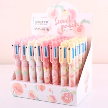 

Cute Fruit Peach 6 Colors Ballpoint Pen Kawaii 0.5mm Multicolor roll ball pen School Office Supply Stationery Papelaria