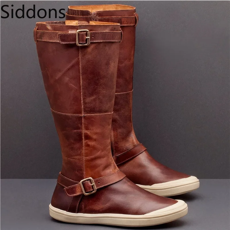 

Boots Women Flats Knee High Pu Leather Zip Casual Shoes Ladies Fashion Winter Womens Long Booties Botas Mujer Invierno C78