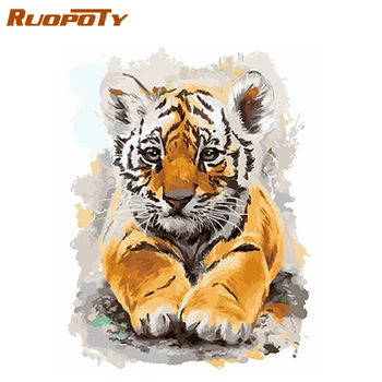 

RUOPOTY Frame Picture Diy Painting By Numbers Tiger Animals Coloring By Numbers Acrylic Canvas Painting Handpainted Drawing Art