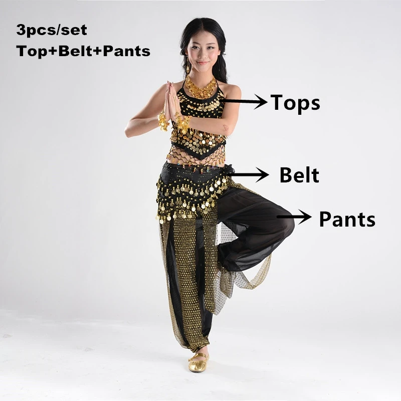 Костюмы для танца живота для продажи, штаны для женщин, Болливуд, индийский Египетский танец живота, платье для танцев размера плюс, для взрослых женщин, индийская одежда - Цвет: Black 3pcs set