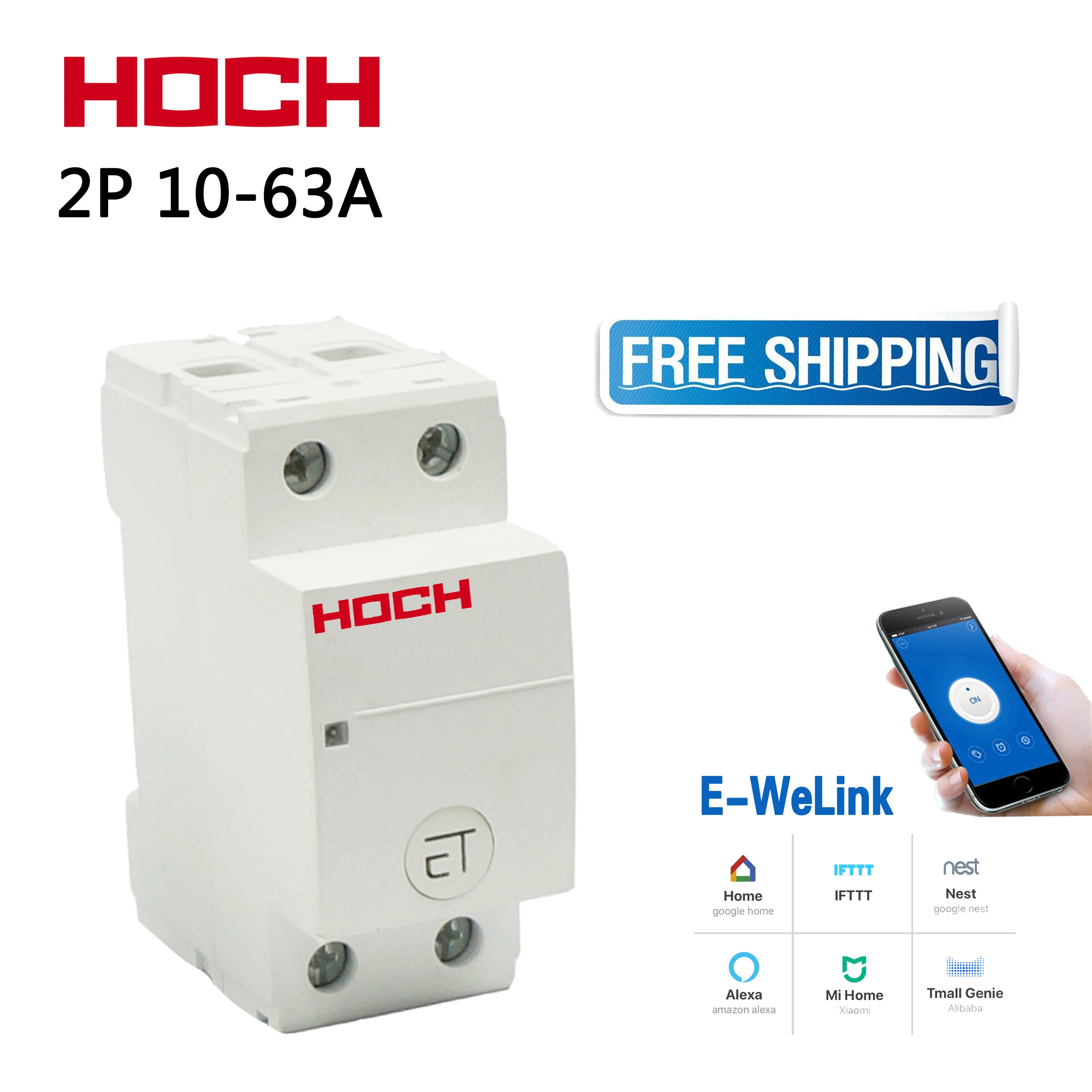 

HOCH RDCBC-2P WIFI circuit breaker eWeLink Remote control Timer smart home Magnetic holding switch FACTORY Free shipping