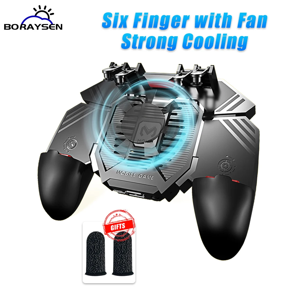 

AK77 for Pubg Gamepad Six Fingers Pubg Mobile Trigger with Cooling Fan Controller Joystick Helper Mobile Phone Radiator Handle