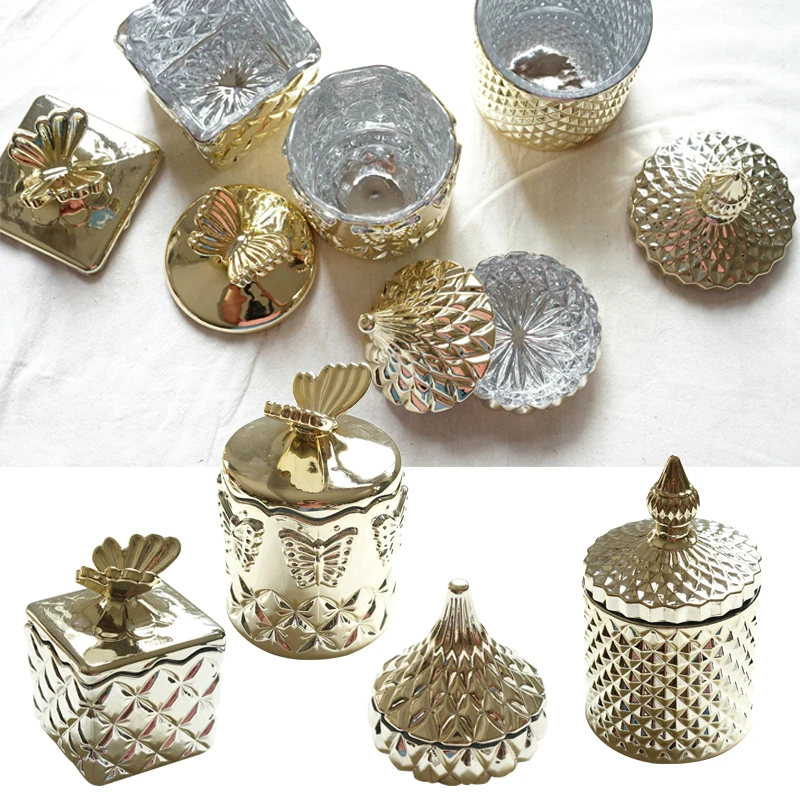Gold Glass Engraved With Jewellery Box Lid Toothpick Swab Cotton Cosmetics Storage Bottles Decorating The Wedding | Дом и сад