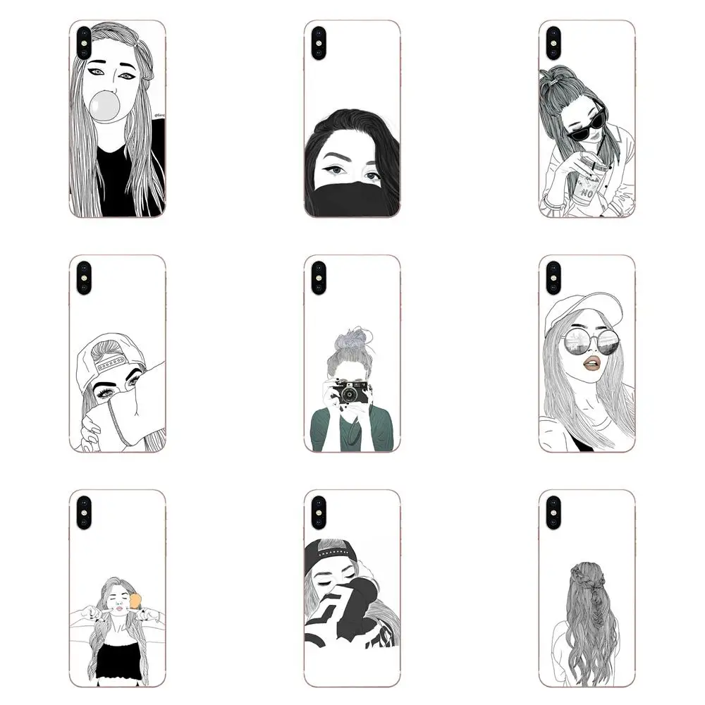 Черный белый Swag эскиз рисунок девушка для huawei P7 P8 P9 P10 P20 P30 Lite Mini Plus Pro Y9 Prime P Smart Z 2018