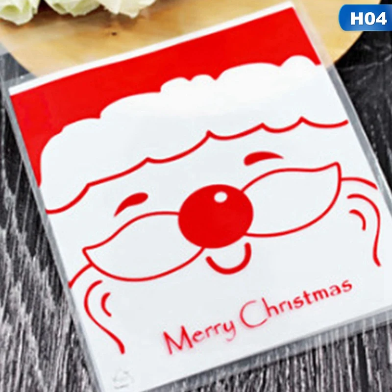 100Pcs Cute Cartoon Gifts Bags Christmas Cookie Packaging Self-adhesive Plastic Bags For Biscuits Birthday Candy Cake Package