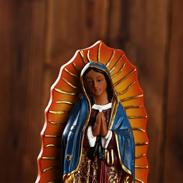 Statue de notre dame de Guadalupe du mexique, Sculpture catholique en résine, décoration religieuse pour la maison et le bureau, artisanat d'ornement 6
