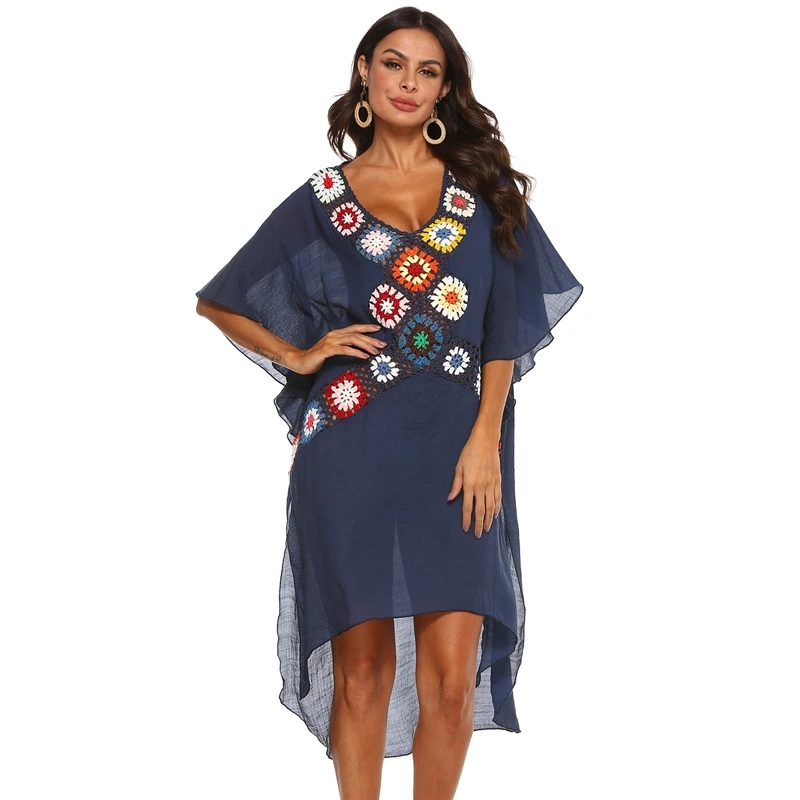 

Sexy embroidered Beach Dress Swimwear 2020 Womens Crochet Beach Cover Up Swimwear Bikini Cover ups Robe Plage Dress Beach Tunic