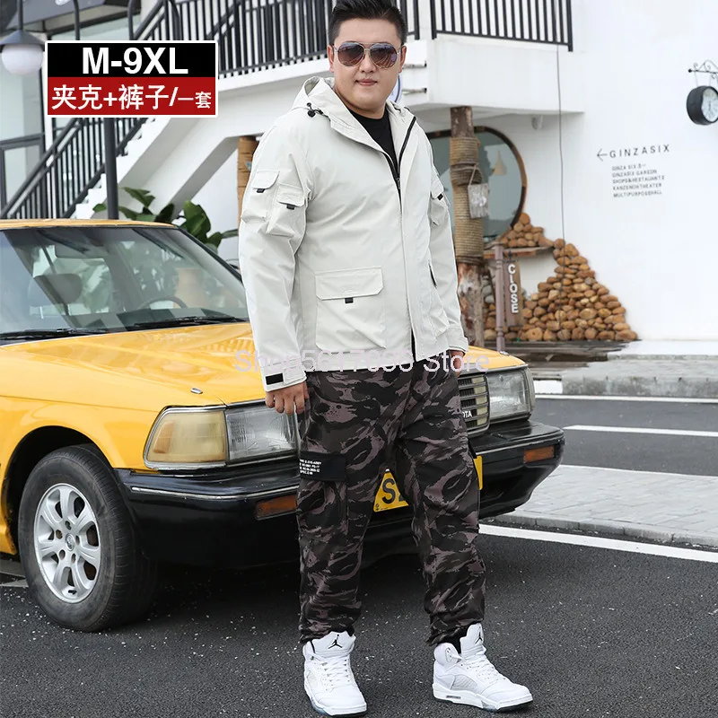 

Coat Men Autumn 2020 Big Size Suit Super Brand Plus Fat Plus Clothes Loose Tooling Jacket Male One Set
