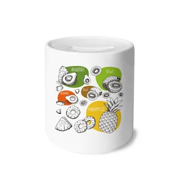 

Pineapple Kiwi Fruit Illustration Pattern Money Box Saving Banks Ceramic Coin Case Kids Adults