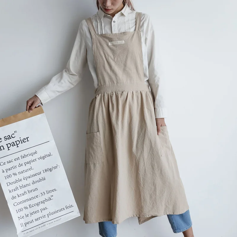 Nordic Cotton Women Pleated Skirt Aprons Kitchen Restaurant Cooking Aprons With Pocket Work Apron Waiter Kitchen Cook Tool U1888