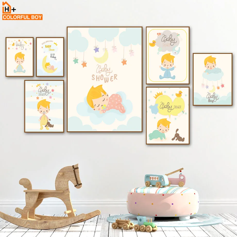 

Cute Baby Boy Star Home Cartoon Nordic Posters And Prints Wall Art Canvas Painting Print Wall Pictures For Kids Room Bedroom