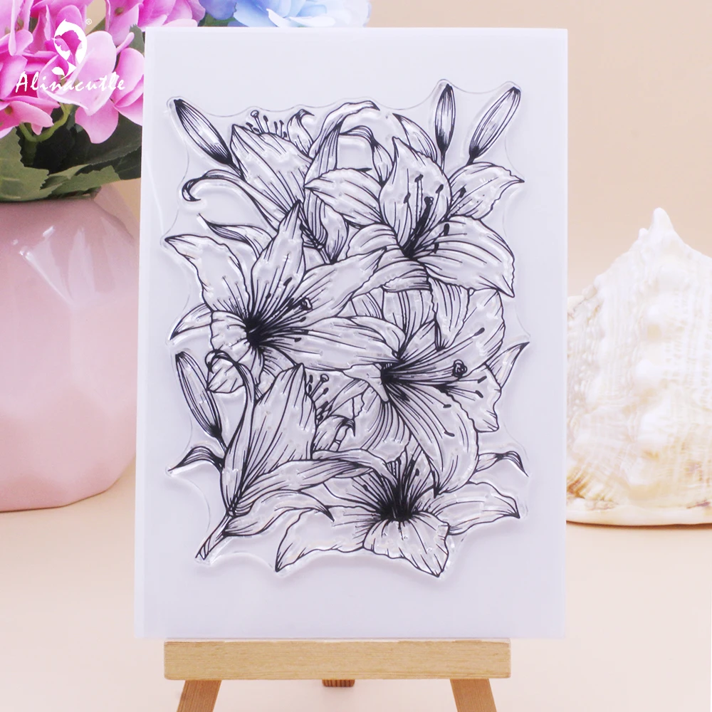 Clear Stamps Large Lily Bloom Floral Background Scrapbooking Card Album Paper Craft Rubber Transparent Silicon Stamps