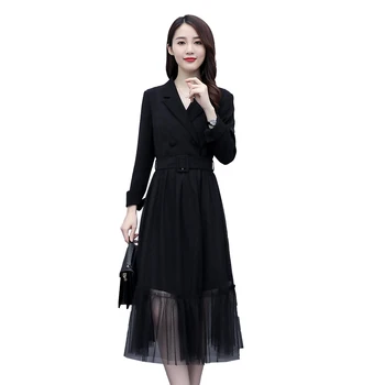 

2020 autumn women's clothing new fashion lapel temperament elegant sand dress fashion comfortable slim slimming with belt M-XXXL