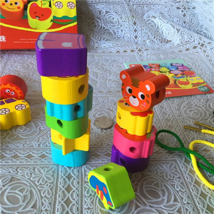 Новые продукты деревянная игрушка из бисера для детей 1-2-3 лет обучающее животное резьба Когнитивная струна музыка Дженга