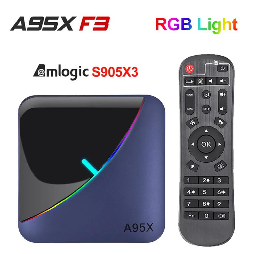 A95X F3 RGB светильник Android tv Box Android 9,0 4 Гб 64 ГБ 32 ГБ Amlogic S905X3 8 к 60 кадров в секунду ТВ коробка 8 к 60 кадров в секунду Netflix Plex медиасервер