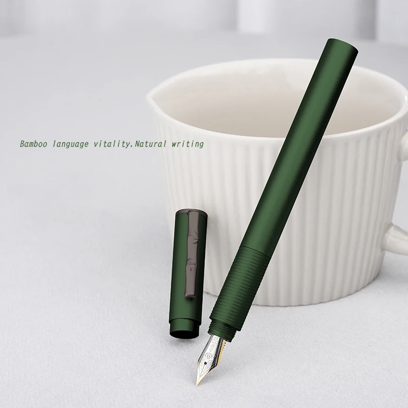 Hongdian H3 Metal Dark Green Fountain Aluminum Alloy Beautiful Bamboo Clip Iridium EF/F/Bent Nib Writing Ink Pen for Business