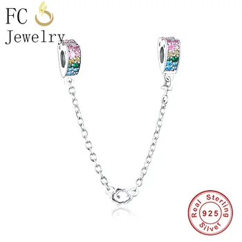 

FC Jewelry Fit Original Brand Charm Bracelet 925 Silver Heart Green Color Zirconia Beads Safety Chain For Making Wife Berloque