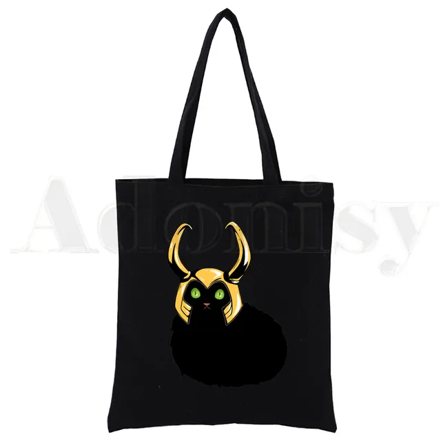 Super Hero LOKI Funny God of Mischief Reusable Shopping Bag Canvas Tote Bags Printing Eco Bag Shopper Shoulder Bags Black I