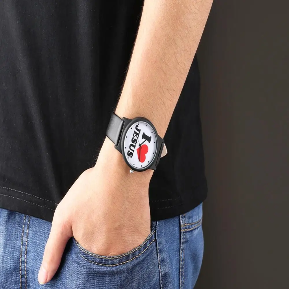 Fashion Jesus Loves Design Quartz Watch Black PU Leather Strap Men Watches Large Dial Unique Male Clock Gift relogios masculino