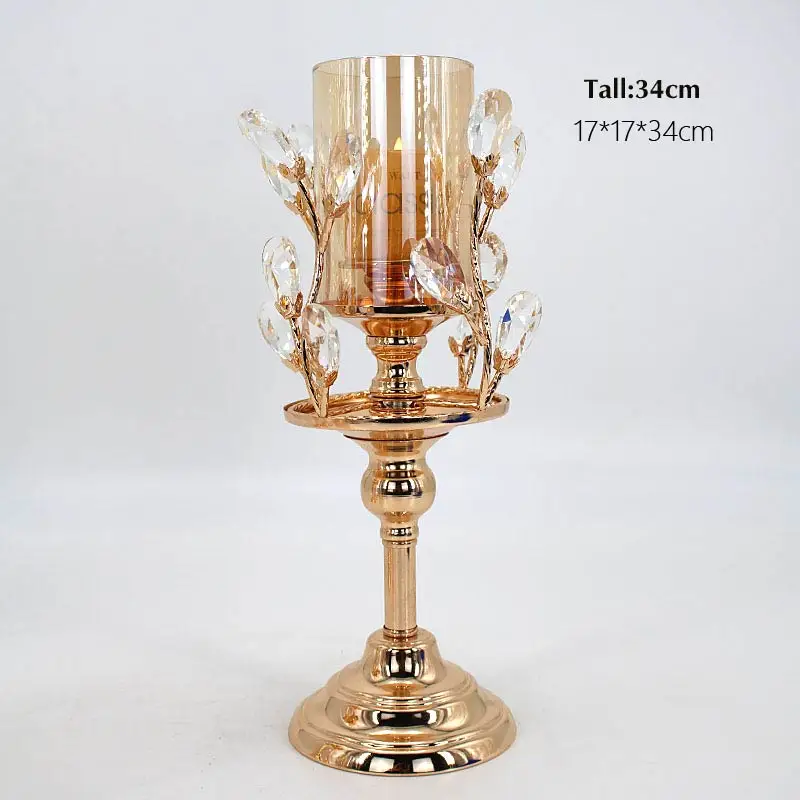 Золотой покрытый подсвечник кристалл центральный романтические украшения для свадьбы центральный стол высококачественный металлический хрустальный подсвечник