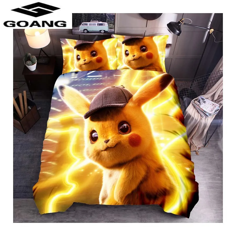 

GOANG 3d digital printing Cartoon Pikachu bedding set bed sheet duvet cover and pillowcase 3pcs kids bedding luxury home textile