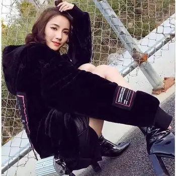 

New Women Hoodies Sweatshirts Vintage Jacket Coat Autumn Winter Long Sweatshirts Lamb Fur Casual Zipper Plus Size