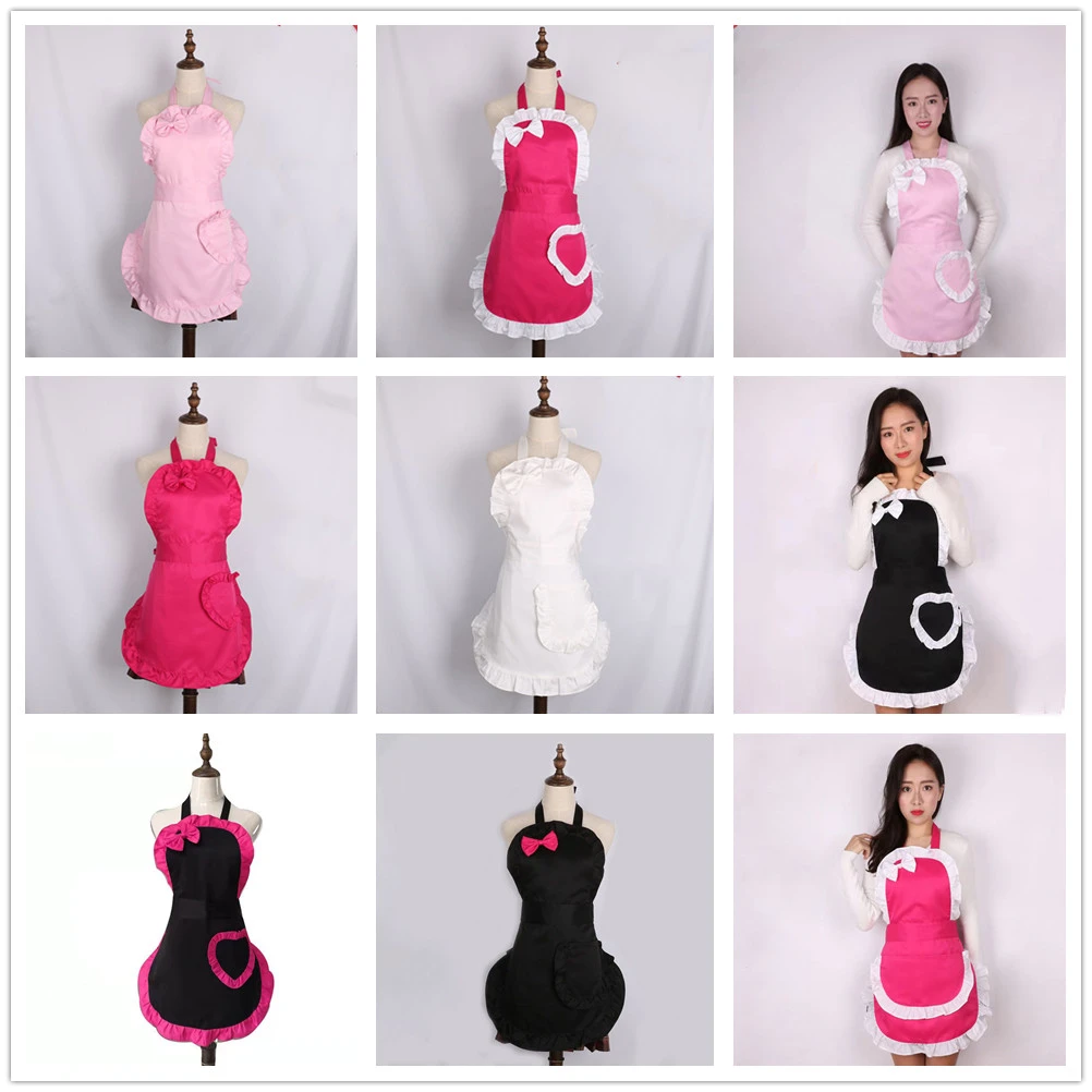 女性のためのパーソナライズされたロゴ ピンク色 黒 レース エプロン Aliexpress