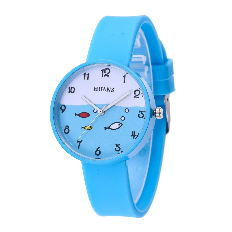 Модные детские часы для студентов, детские часы для мальчиков и девочек, повседневные кварцевые наручные часы с рисунком рыбы из мультфильма, подарки для детей 1 - Цвет: 5