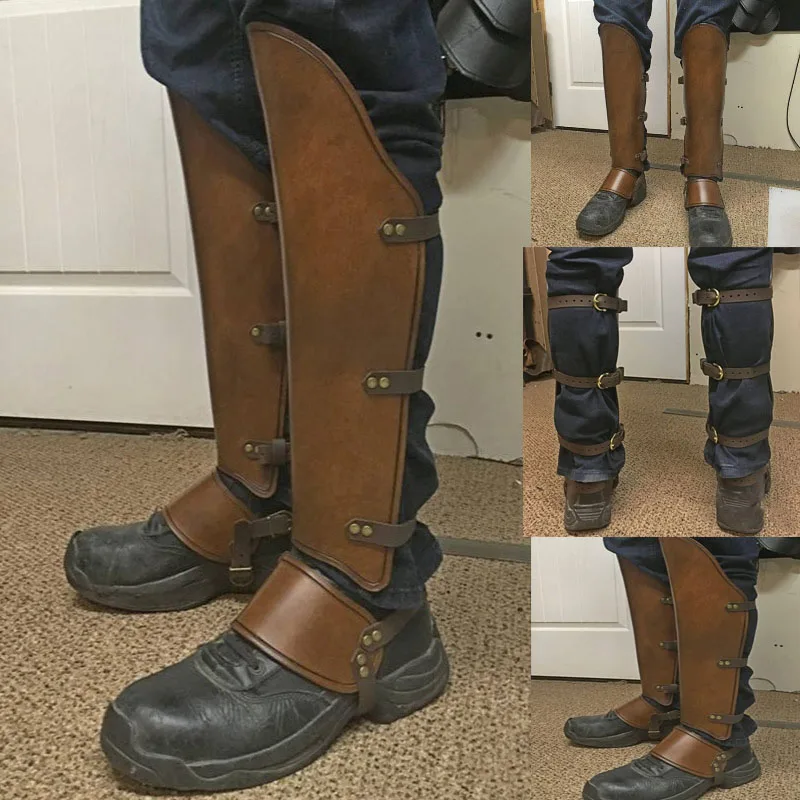 

Medieval Viking Larp Greaves Leg Protector Leather Strap Wrap Armor Part Warrior Knight Costume Boot Decorate Set Men Shin Guard
