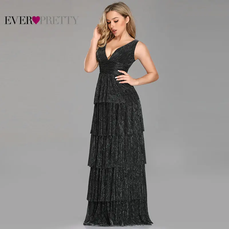 Robe De Soiree Ever красивые сексуальные трапециевидные вечерние платья с v-образным вырезом без рукавов и оборками Длинные Новое поступление свадебные вечерние платья для гостей