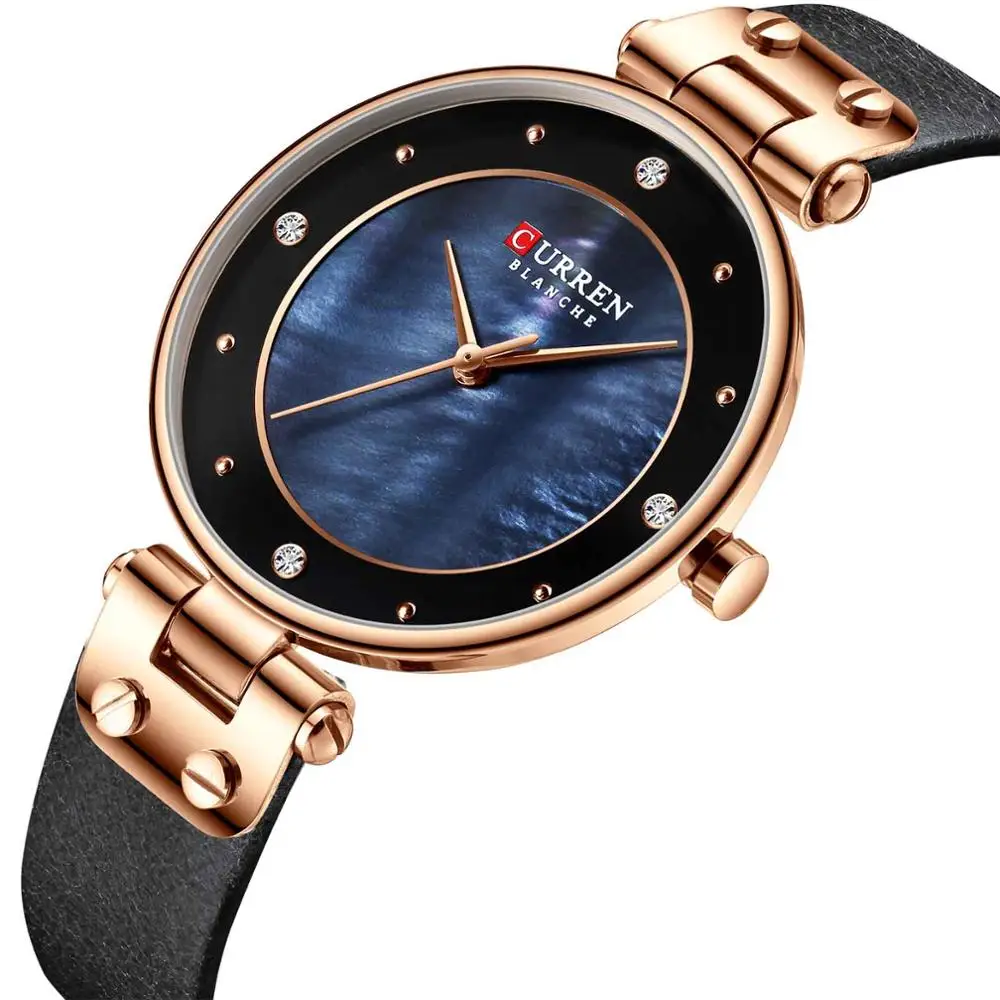 

CURREN Simple Rhinestones Quartz women watches 9056 Fashion and Luxury Reloj Mujer Leather Straps Waterproof Ladies Wrist Watch