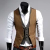 Men Formal Waistcoat Vest Business Solid Color Single Button Vest gilet Fake Two-pieces V Neck Casual S-lim chalecos para hombre 4