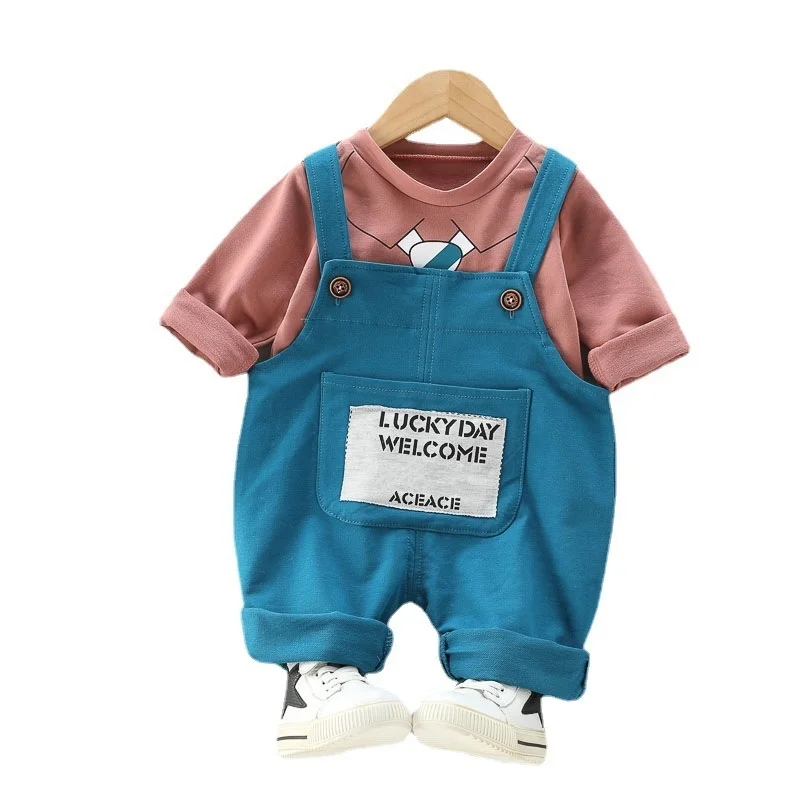 New Autumn Baby Boys Trendy Clothes Children Girls Cotton T-Shirt Overalls 2Pcs/Set Spring Toddler Casual Costume Kid Sportswear new spring autumn children cartoon clothes baby boys girls jacket t shirt pants 3pcs sets toddler tracksuit kids infant clothing