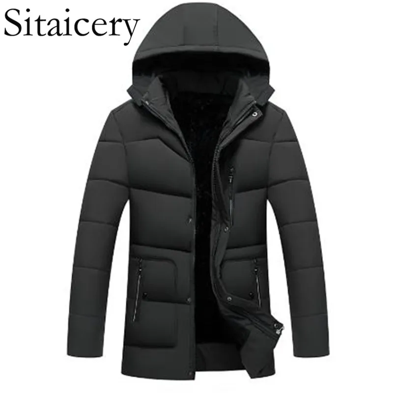 Sitaicery 5XL зимние Для мужчин куртка-пуховик для девочки, плотная теплая одежда с капюшоном стеганая куртка на молнии в Для мужчин s пальто Костюмы верхняя одежда из искусственного меха муж, отец