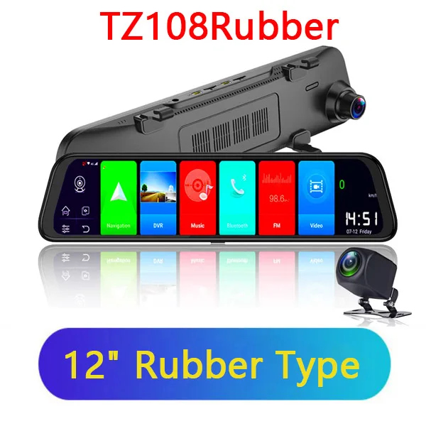 TZ108Rubber WHEXUNE 12 дюймов 4G Автомобильные видеорегистраторы ADAS Android 8,1 Dash Cam камера gps навигация FHD 1080P двойной объектив видео регистратор Dashcam - Название цвета: TZ108Rubber