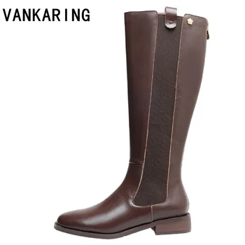 

genuine leather long boots women autumn winter warm back zipper party basic shoes woman riding boots round toe knee high boots