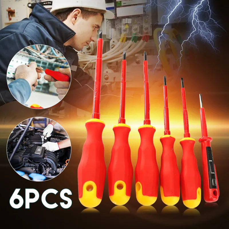 

6pcs/set Practical Electricians Screwdriver Set Electrical Insulated Kit Hand Tools Top Quality