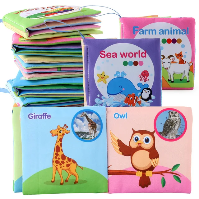 Enlightenment Early Educational Toys Baby Cloth Books Kids English Animal Traffic Car Fruit Cognitive Book for Toddlers 2-6 Year 1