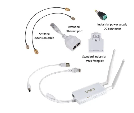 VONETS VAP11S Industrial High Power 2.4GHz WiFi Bridge/Repeater/Mini  Router/ Ethernet to WiFi Hotspot Extender 300Mbps with 2 RJ45  Ports/Antennas