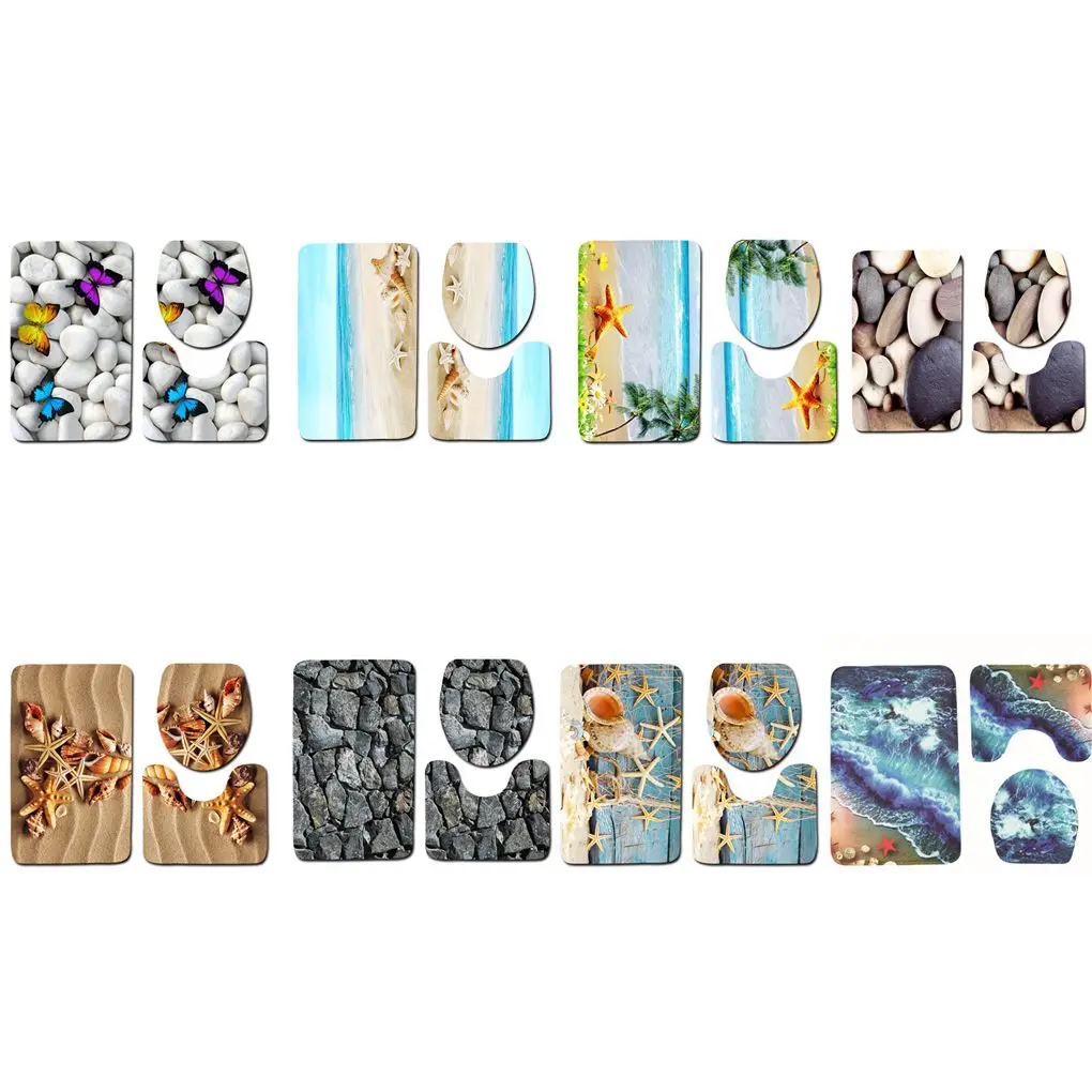 

3Pcs/set Bathroom Mat Set Anti-Slip Kitchen Bath Mat Carpet Bathroom Toliet Rug Washable Beach Style